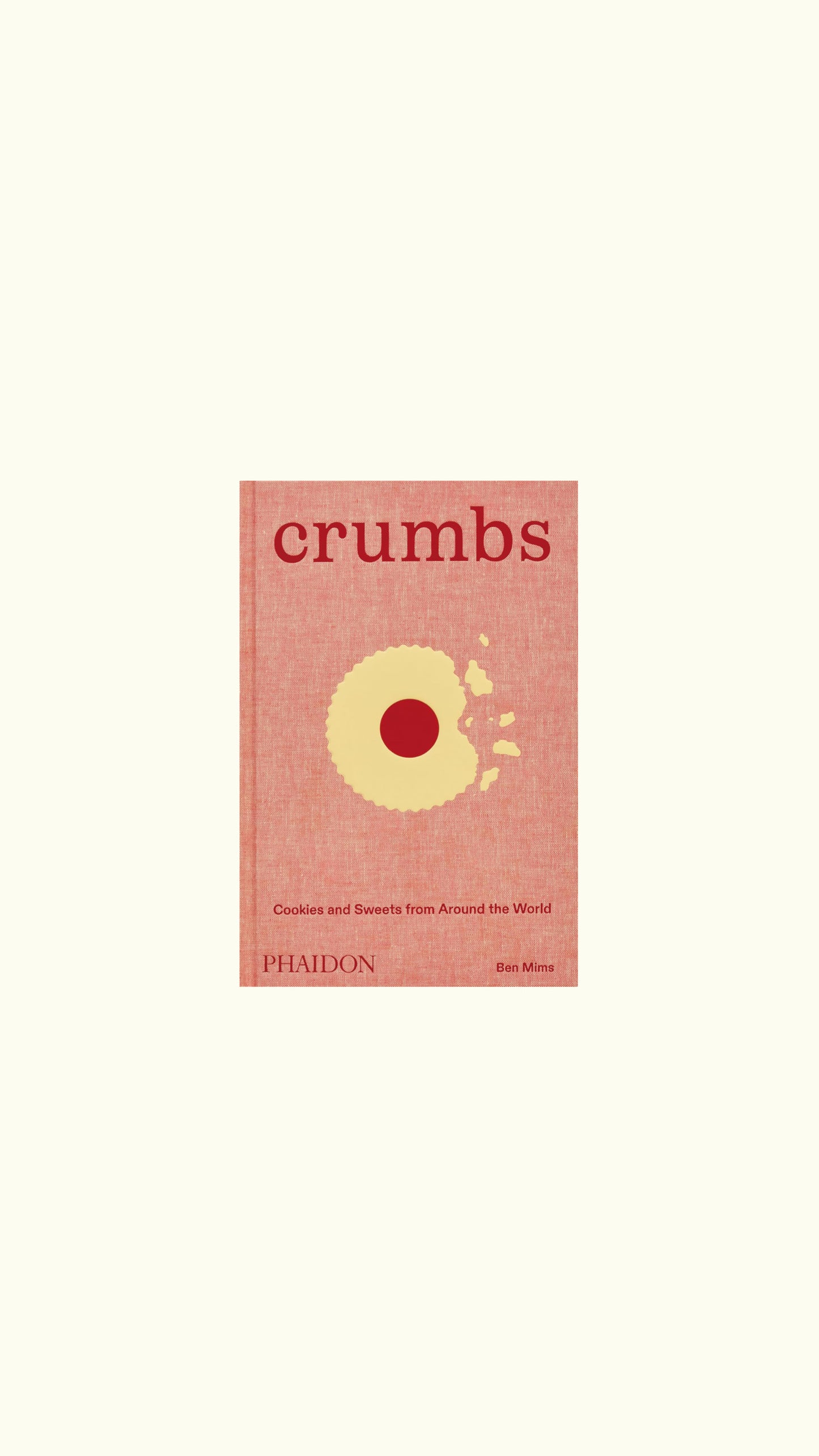 Book cover of 'crumbs' with a red background and yellow design on a white background
