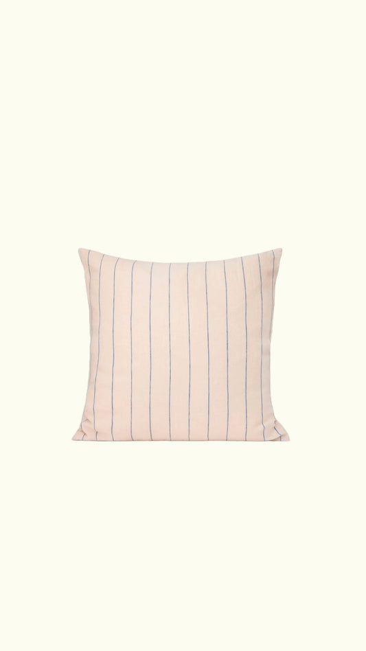 cushion cover in beige w. blue stripes