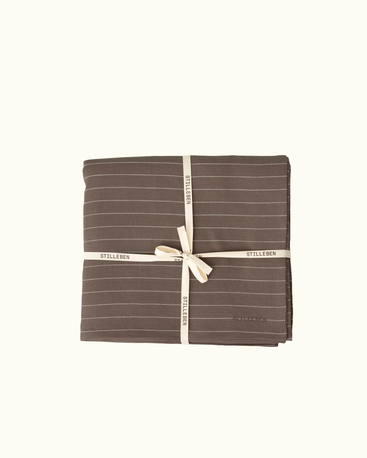 striped tablecloth in brown & limestone